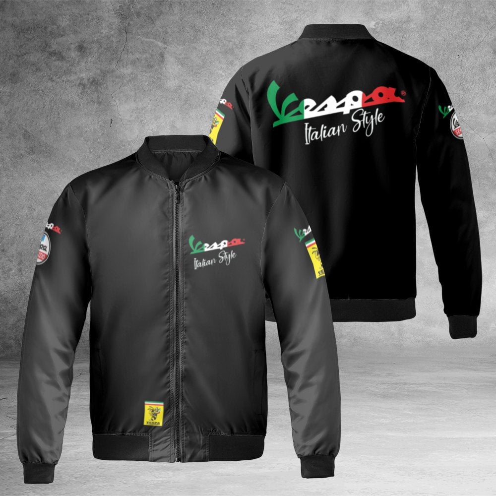 Vespa Bomber Jacket | Italian Style Motorcycle Graphic | Durable Nylon Outerwear | Premium Gift for Scooter Fans