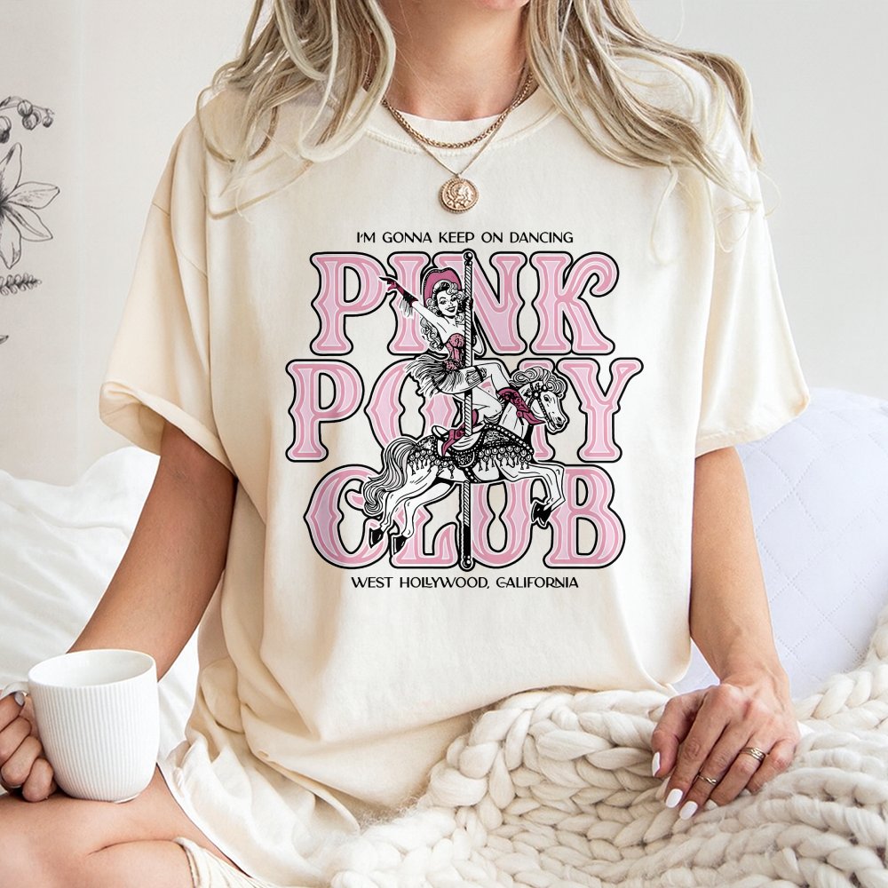 Pink Pony Club Graphic T-Shirt | Retro Carousel Cowgirl Design | Premium 100% Cotton Tee | Trendy Western Aesthetic Gift for 