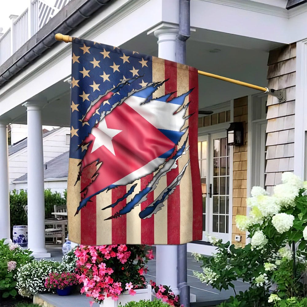 American and Cuban Flag Ripped Design | Patriotic Dual Heritage Garden Banner | Durable Weather-Resistant Polyester | Gift fo