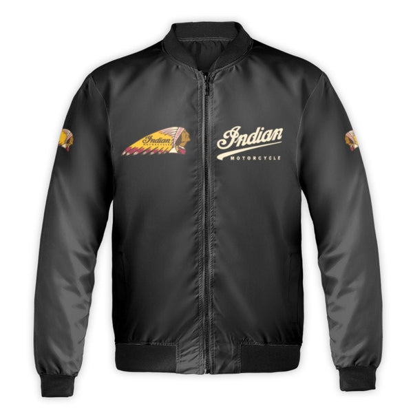 Indian Motorcycle Bomber Jacket | Classic Biker Logo Graphic | Durable Nylon Outerwear | Gift For Vintage Motorbike Enthusias