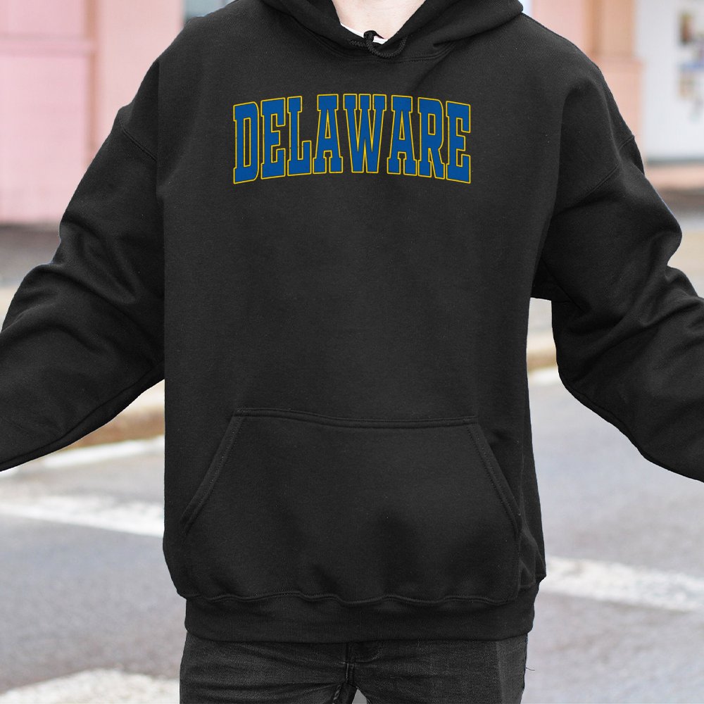 Delaware Hoodie | Vintage Collegiate Arch Style | Cotton-Poly Premium Blend | Gift For Delaware Students & Alumni