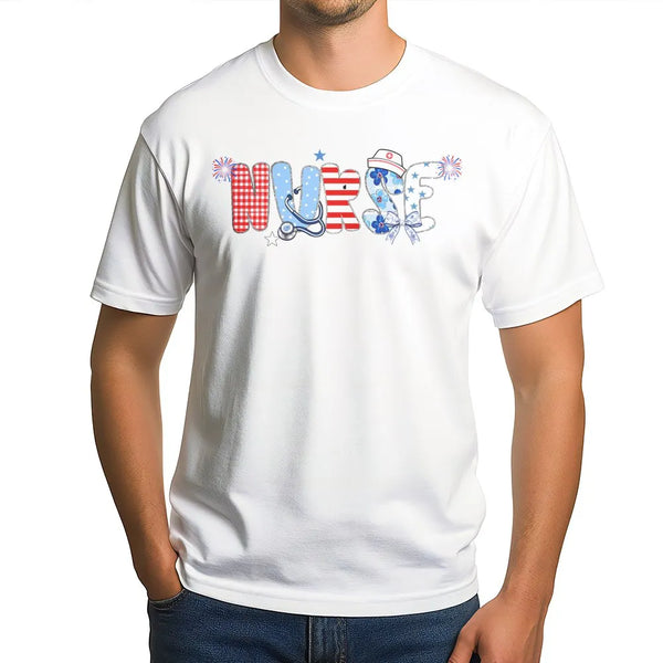 Patriotic Nurse T-Shirt | American Flag Nurse Graphic | Premium Cotton Blend | 4th of July Gift for Nurse