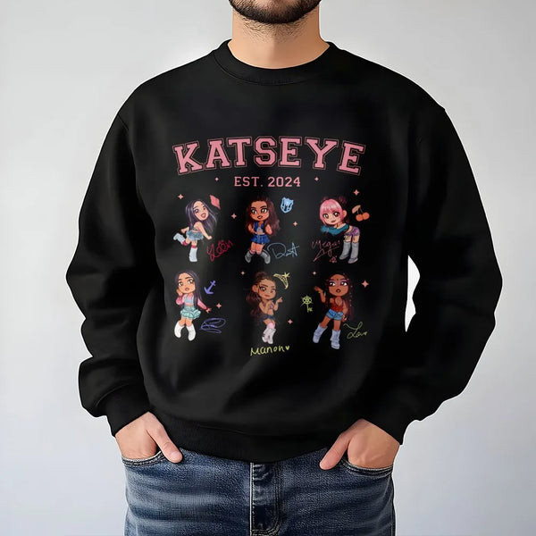 Katseye Chibi Sweatshirt | All Member Graphic Tee | Premium Cotton Blend | Gift For K-Pop Fan Girl Group Lover