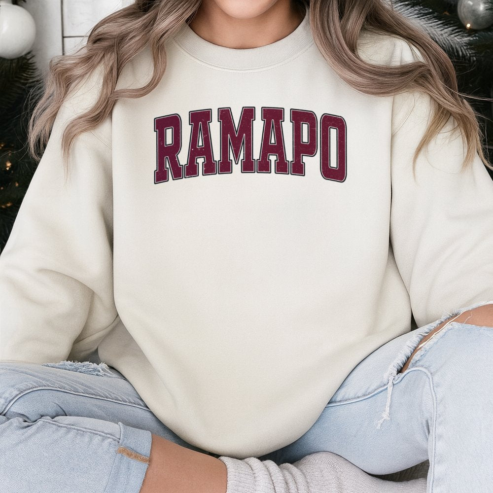 Ramapo College Sweatshirt | Varsity Lettered Graphic Print | Premium Cotton-Polyester Blend | Unisex Campus Apparel Gift for 