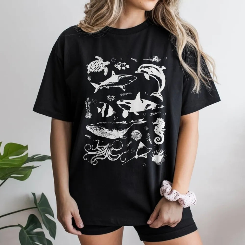 Ocean Animals Sweatshirt | Vintage Marine Life Tattoo Graphic | Premium Cotton Blend | Gift for Ocean Lover