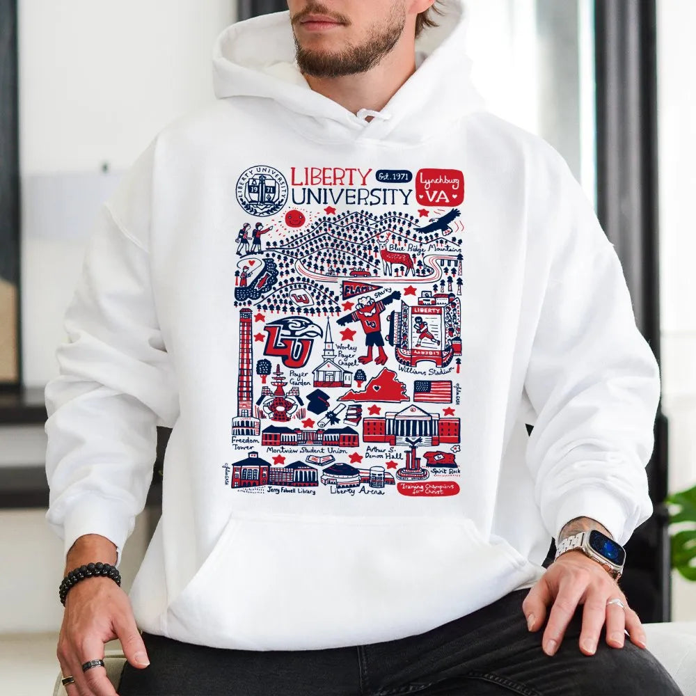Liberty University Hoodie | Iconic Campus Landmark Graphic Print | Premium Cotton Blend Fleece | Gift for Students Alumni and