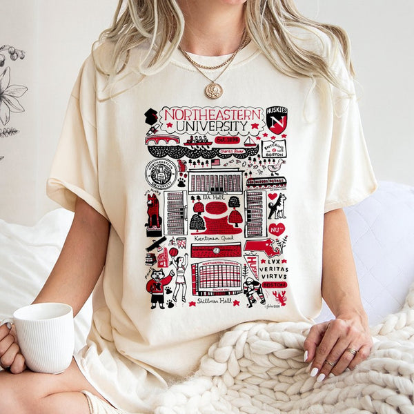 Northeastern University T-Shirt | Boston Campus Landmarks Collage Graphic | Premium Cotton Unisex Tee | Gift for Huskies Alum