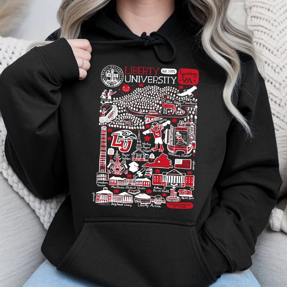 Liberty University Hoodie | Iconic Campus Landmark Graphic Print | Premium Cotton Blend Fleece | Gift for Students Alumni and