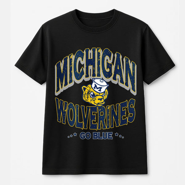 Michigan Wolverines T-Shirt | Vintage Mascot Go Blue Graphic Print | Premium Soft Cotton | College Football Fan Gift For Stud