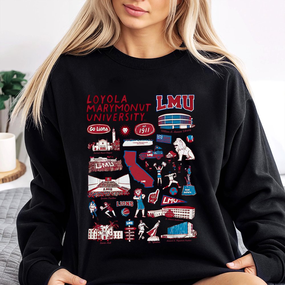 Loyola Marymount University Sweatshirt | LMU Campus Landmarks Graphic | Premium Cotton-Blend Crewneck | Alumni & Student Gift
