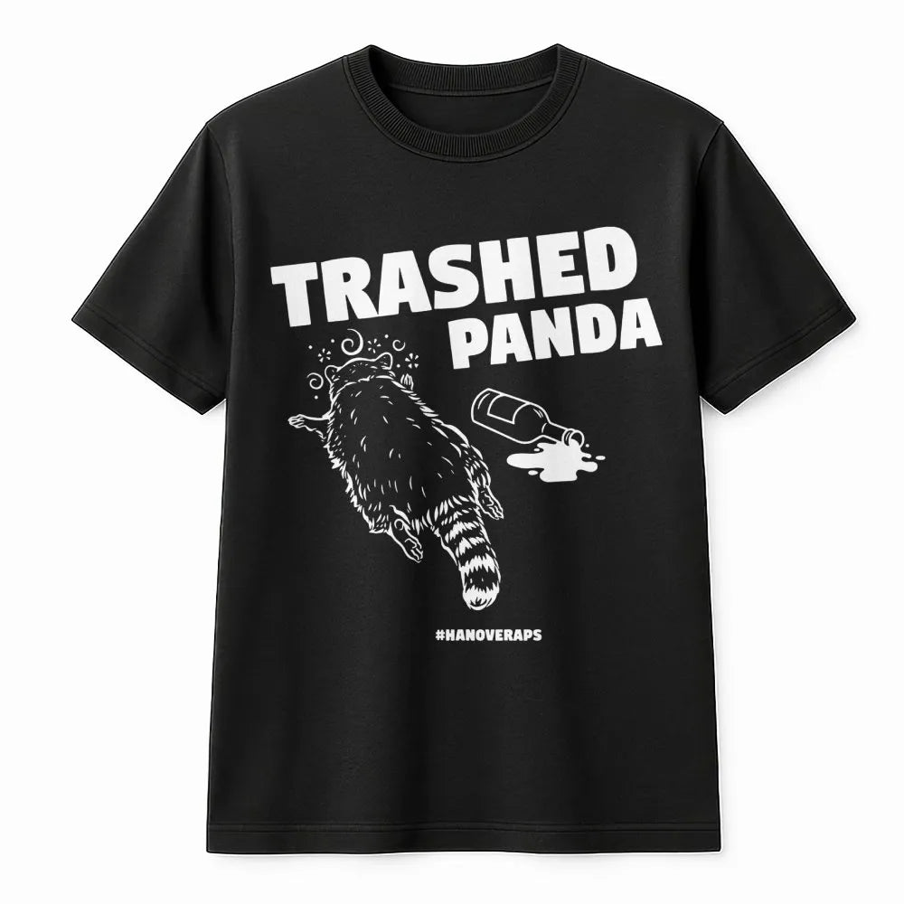 Trashed Panda T-Shirt | Funny Drunk Raccoon Graphic Tee | Premium 100% Cotton Soft Shirt | Perfect Gift for Animal Lovers and