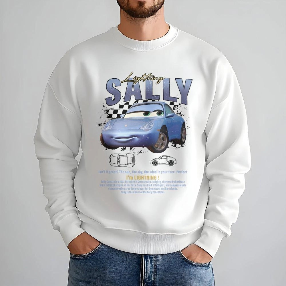Lightning Sally Racing Car Sweatshirt | Retro Movie Character Graphic Print | Premium Cotton Blend | Gift For Movie Fans And 