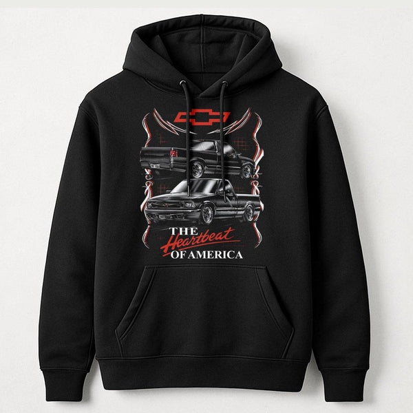 Chevy S10 Pickup Truck Hoodie | Vintage Heartbeat Of America Graphic | Premium Cotton Blend | Gift For Truck Enthusiast & Mec