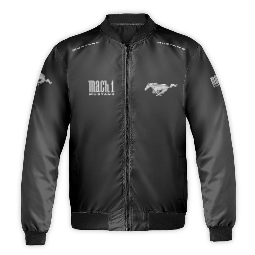 Ford Mustang Mach 1 Bomber Jacket | Classic Silver Pony Logo Streetwear | Durable Nylon Shell Outerwear | Premium Gift for Mu