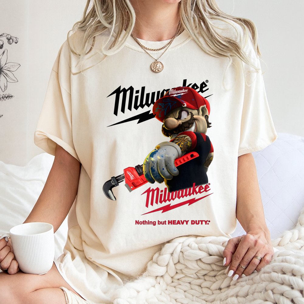 Heavy Duty Tool Plumber T-Shirt | Edgy Mechanic Mario Graphic | Premium 100% Cotton Tee | Gift for Handyman Tradesman Dad