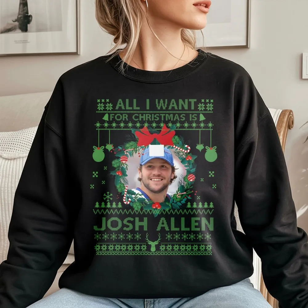 Josh Allen Ugly Christmas Sweatshirt | Funny Football Holiday Graphic | Premium Cotton Blend | Gift For Buffalo Bills Fan