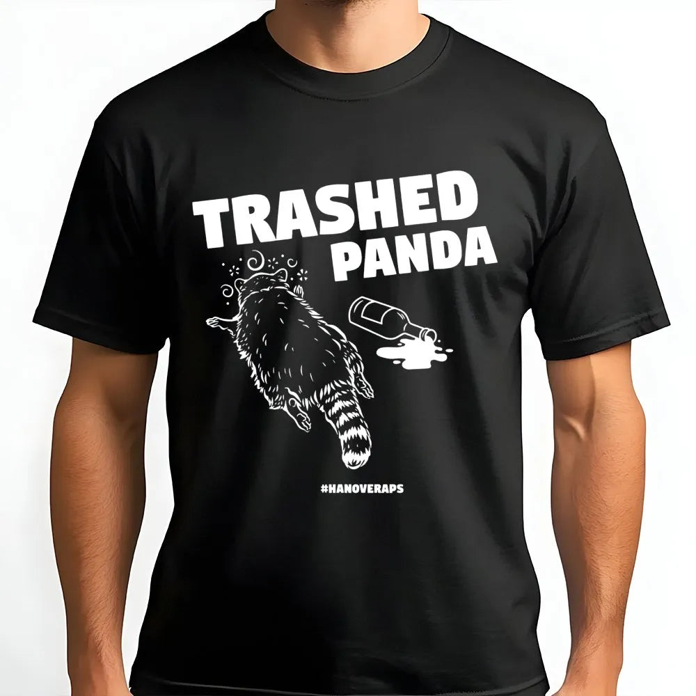 Trashed Panda T-Shirt | Funny Drunk Raccoon Graphic Tee | Premium 100% Cotton Soft Shirt | Perfect Gift for Animal Lovers and