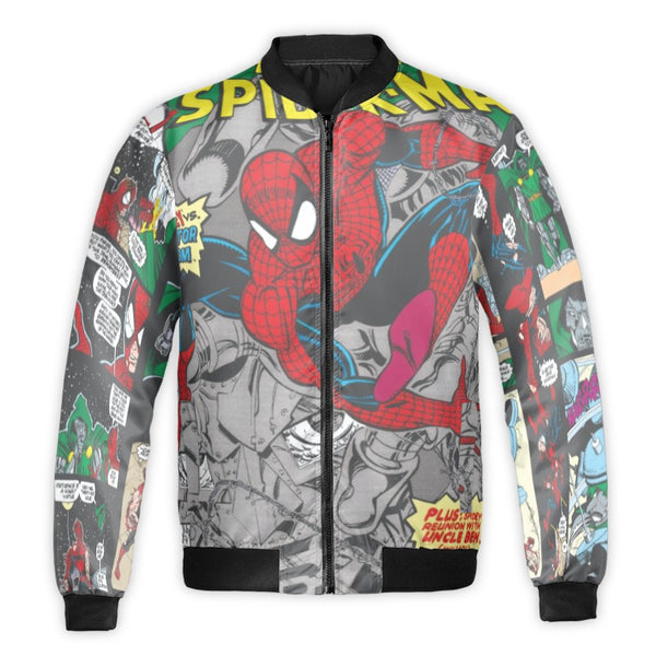 Superhero Comic Print Bomber Jacket | Retro Graphic Streetwear Outerwear | Durable Nylon Shell | Unique Gift for Marvel Comic