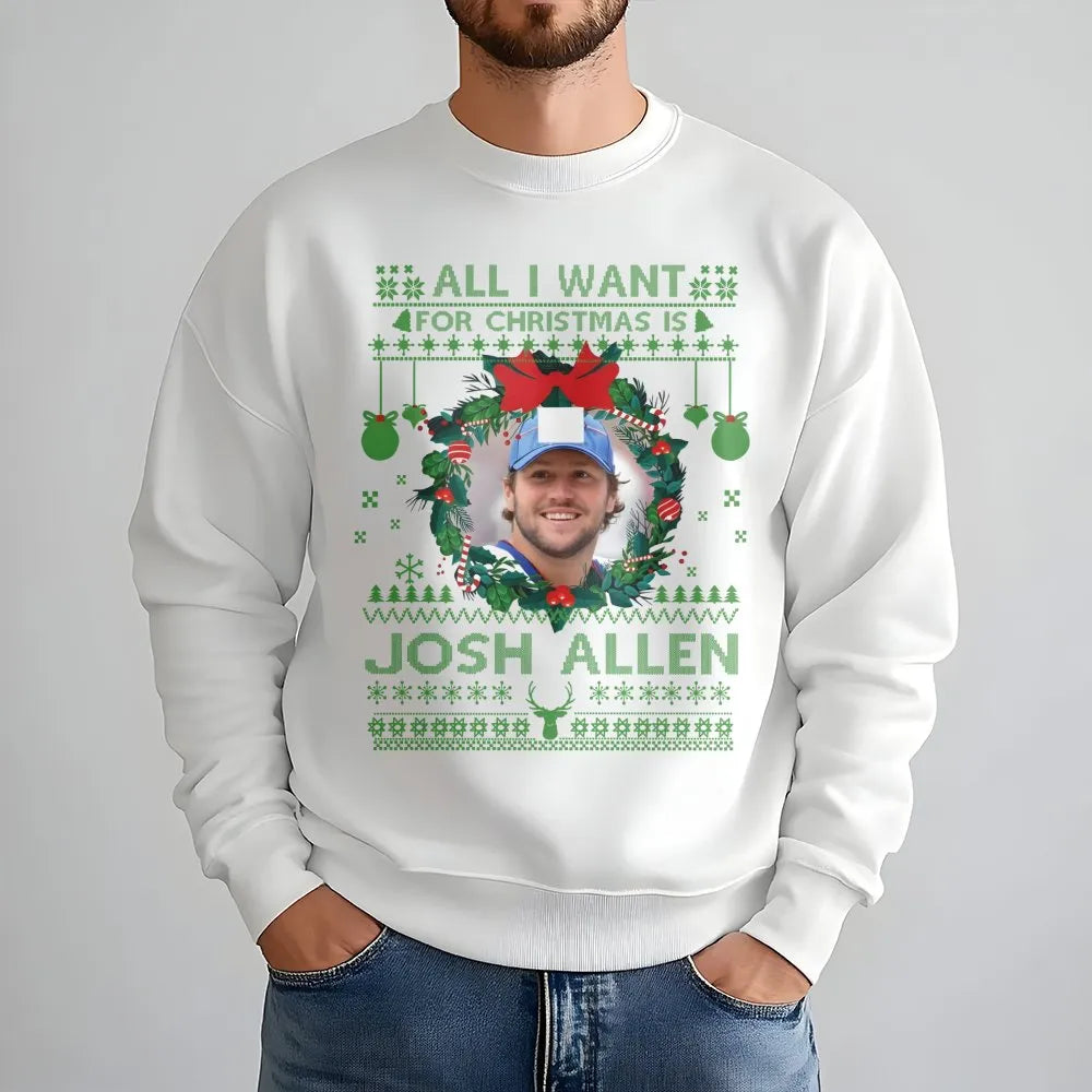 Josh Allen Ugly Christmas Sweatshirt | Funny Football Holiday Graphic | Premium Cotton Blend | Gift For Buffalo Bills Fan