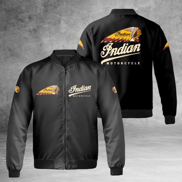 Indian Motorcycle Bomber Jacket | Classic Biker Logo Graphic | Durable Nylon Outerwear | Gift For Vintage Motorbike Enthusias