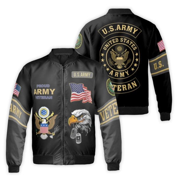 US Army Veteran Bomber Jacket | Patriotic Eagle & American Flag Print | Durable Nylon Shell | Premium Military Pride Gift for