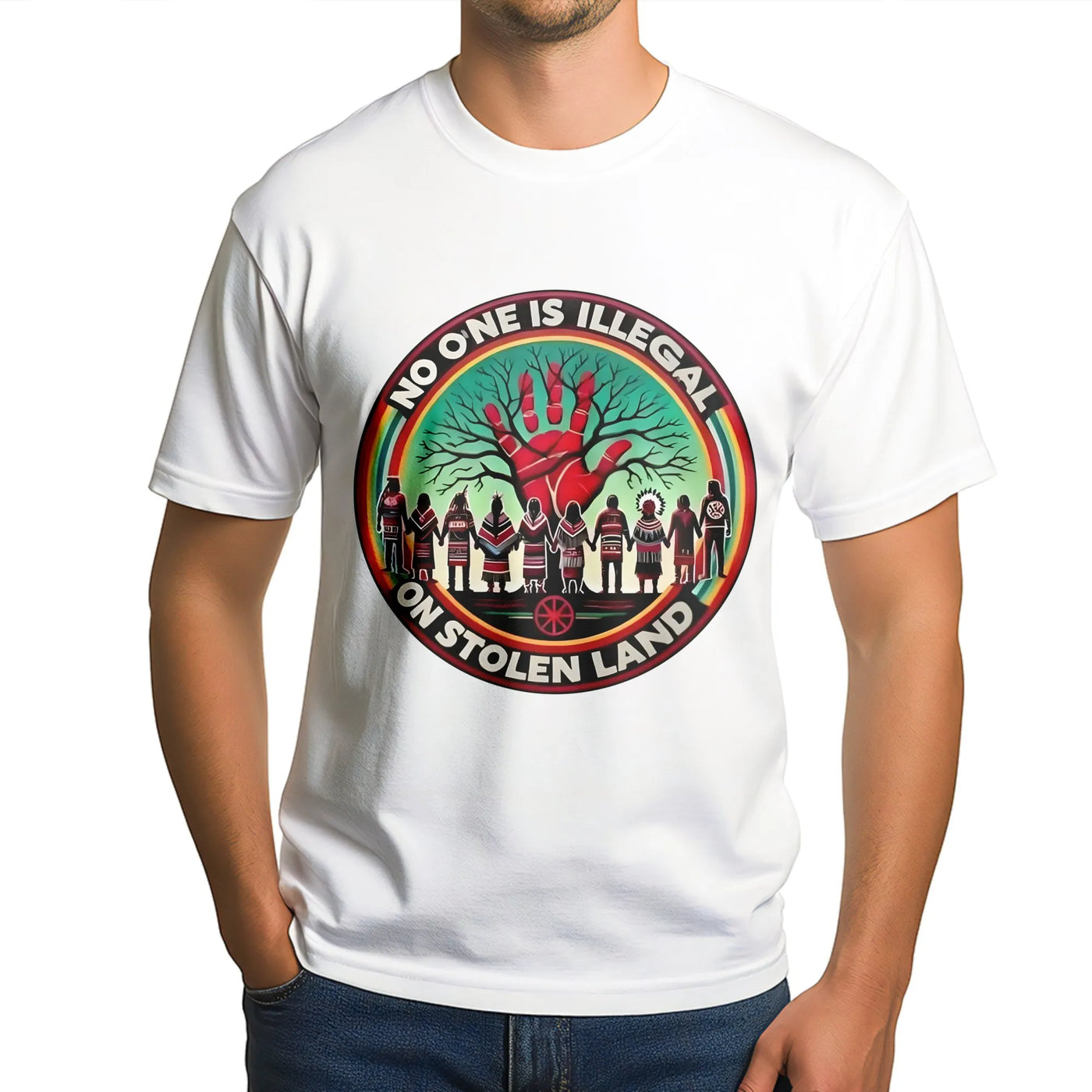 No One Is Illegal On Stolen Land T-Shirt | Native American Heritage Graphic | Premium Cotton Unisex Apparel | Social Justice 