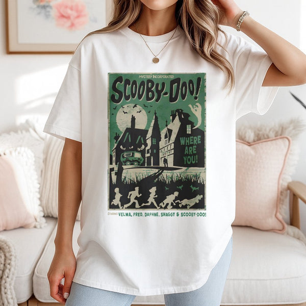 Mystery Gang Halloween T-Shirt | Retro Cartoon Haunted House Graphic | 100% Cotton Premium Tee | Nostalgic Pop Culture Gift f