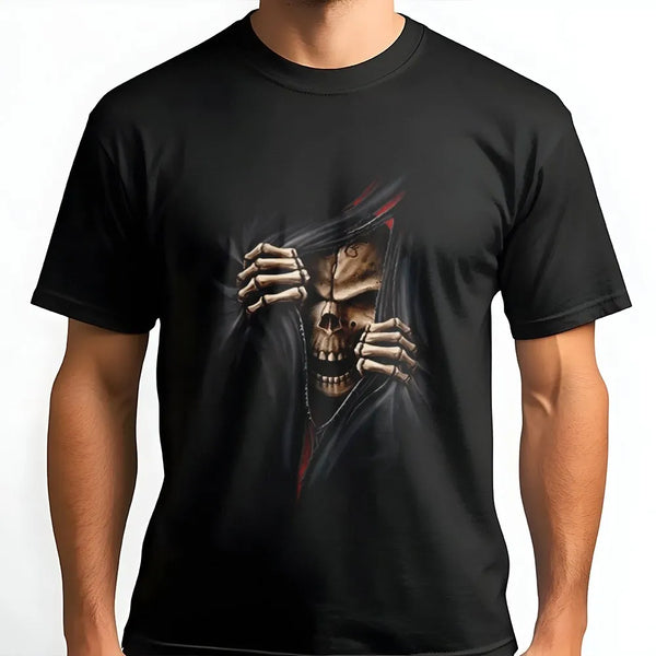 Skeleton Skull T-Shirt | Ripping Fabric 3D Graphic | Premium Breathable Cotton | Edgy Biker Gift For Men