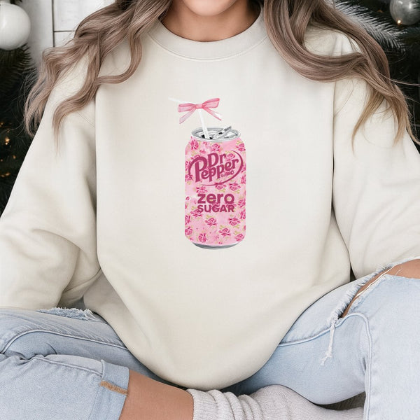Floral Soda Can Graphic Sweatshirt | Pink Bow Coquette Aesthetic Print | Premium Soft Cotton Blend | Trendy Women's Gift for 