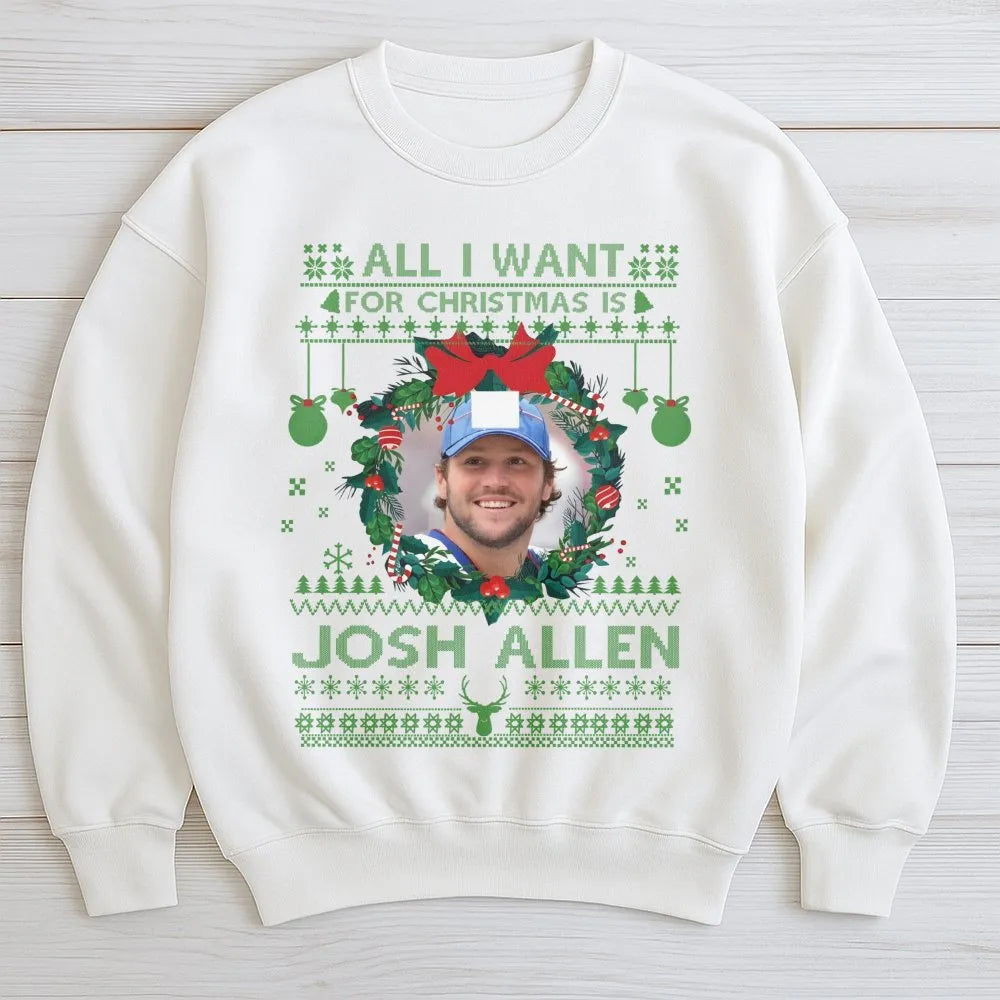 Josh Allen Ugly Christmas Sweatshirt | Funny Football Holiday Graphic | Premium Cotton Blend | Gift For Buffalo Bills Fan