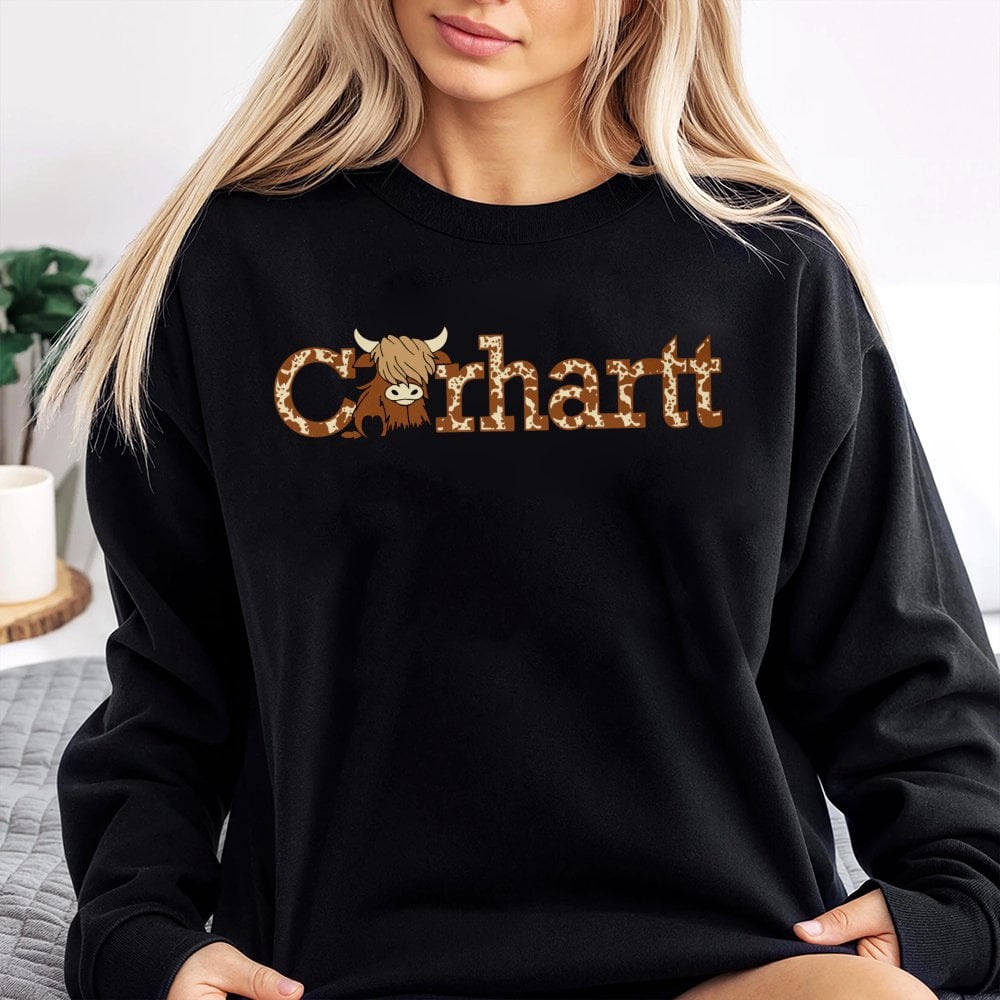 Highland Cow Sweatshirt | Leopard Print Western Graphic | Cotton Blend Premium Crewneck | Trendy Farmhouse Gift For Her