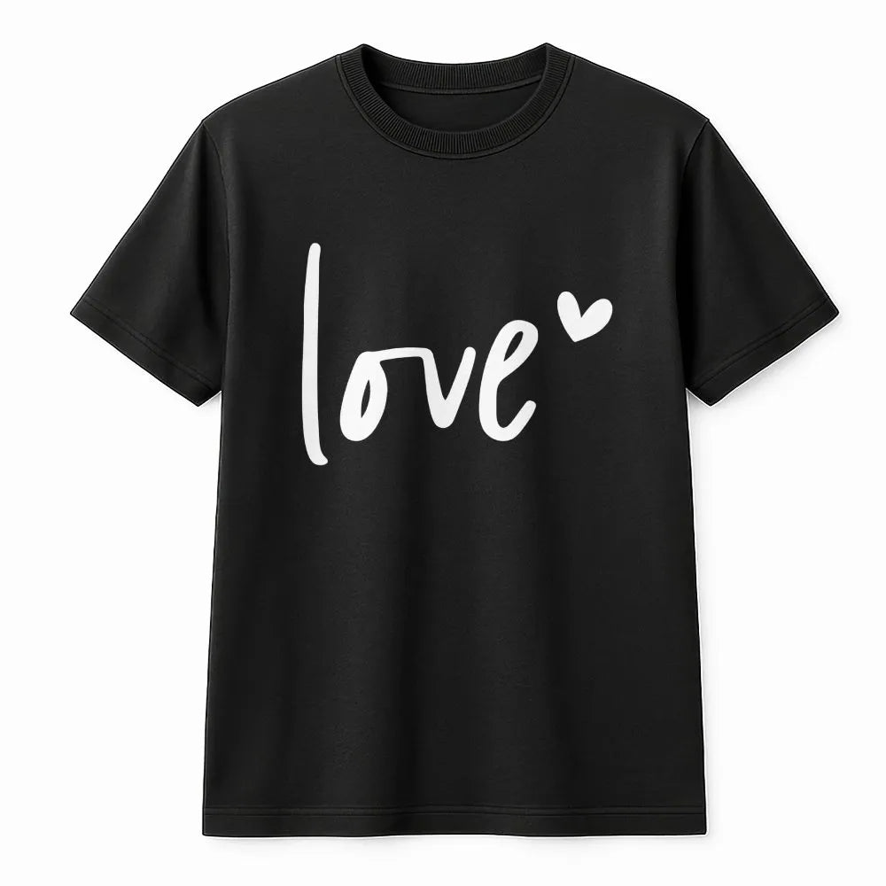 Love Graphic T-Shirt | Minimalist Script Heart Design | Premium Soft Cotton | Romantic Gift For Her Or Him