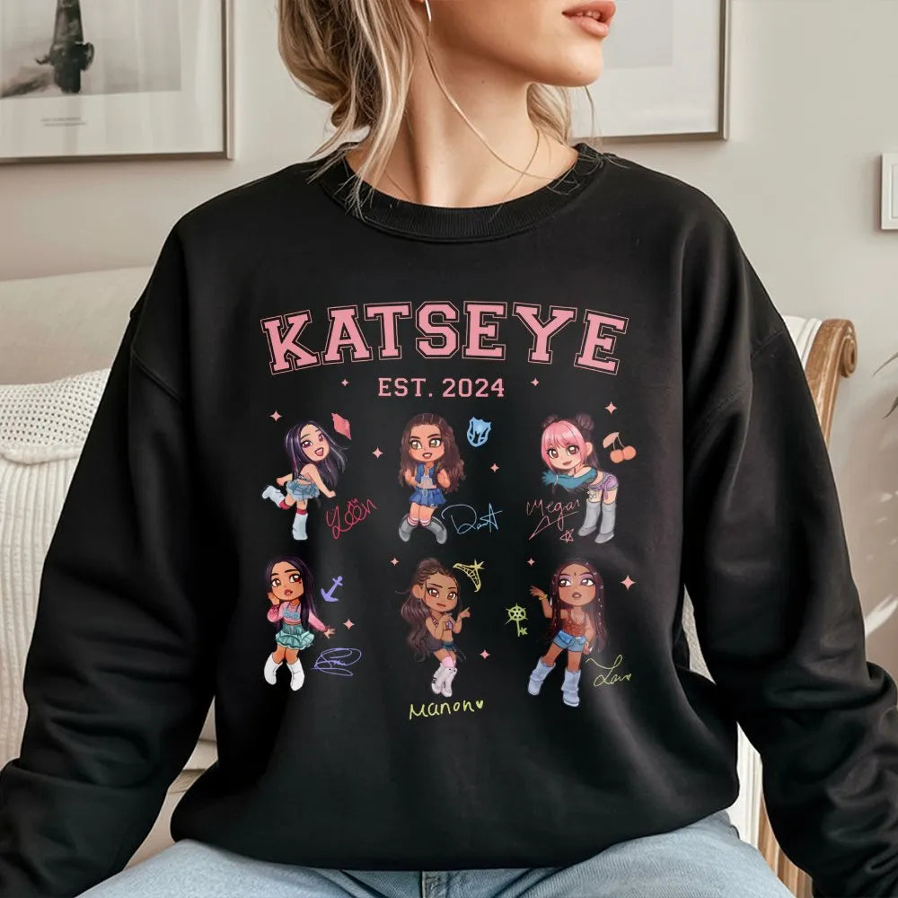 Katseye Chibi Sweatshirt | All Member Graphic Tee | Premium Cotton Blend | Gift For K-Pop Fan Girl Group Lover