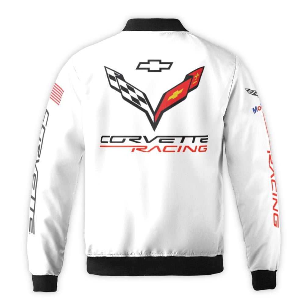 Corvette Racing Bomber Jacket | C8.R Motorsport Logo Print | Durable Nylon Shell | Premium Fan Gear Gift for Car Enthusiasts
