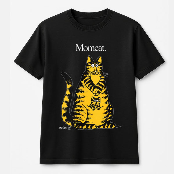 Momcat T-Shirt | Retro B. Kliban Style Graphic Cat Art | 100% Cotton Premium Tee | Unique Cat Mom Gift Idea for Women and Cat