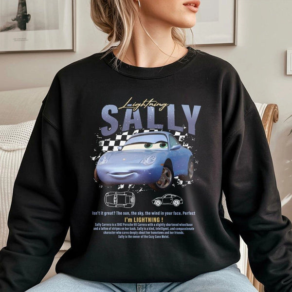 Lightning Sally Racing Car Sweatshirt | Retro Movie Character Graphic Print | Premium Cotton Blend | Gift For Movie Fans And 