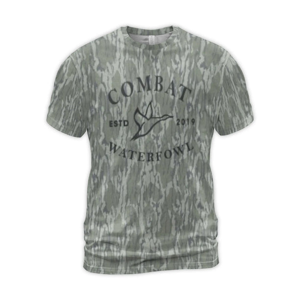 Combat Waterfowl Hunting T-Shirt | Flying Duck Logo Camo Print | Premium Poly-Spandex Blend | Gift for Outdoorsmen and Duck H