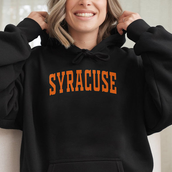 Syracuse College Hoodie | Retro Varsity Text Graphic | Soft Cotton-Polyester Blend | Unisex Gift for Students and Alumni