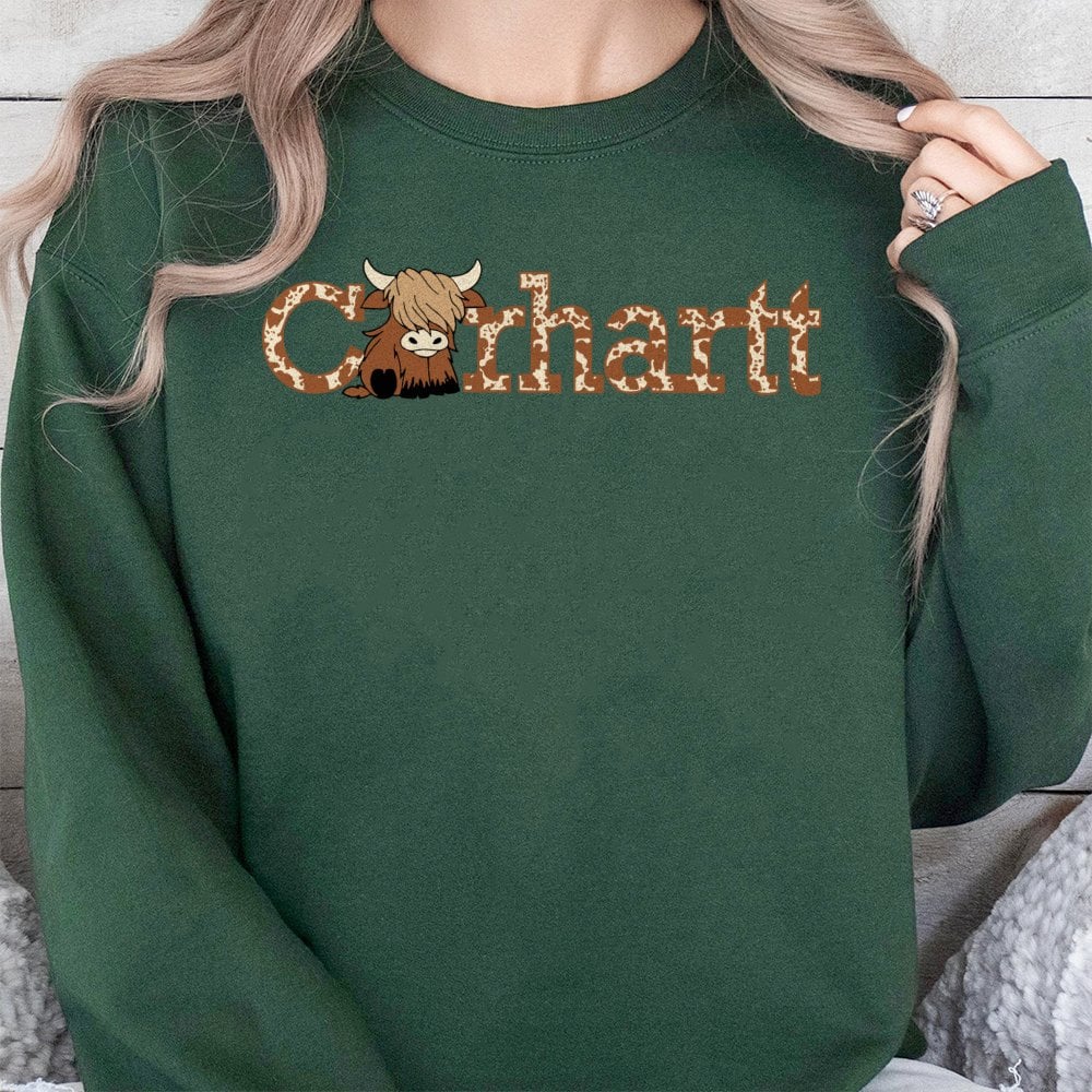 Highland Cow Sweatshirt | Leopard Print Western Graphic | Cotton Blend Premium Crewneck | Trendy Farmhouse Gift For Her