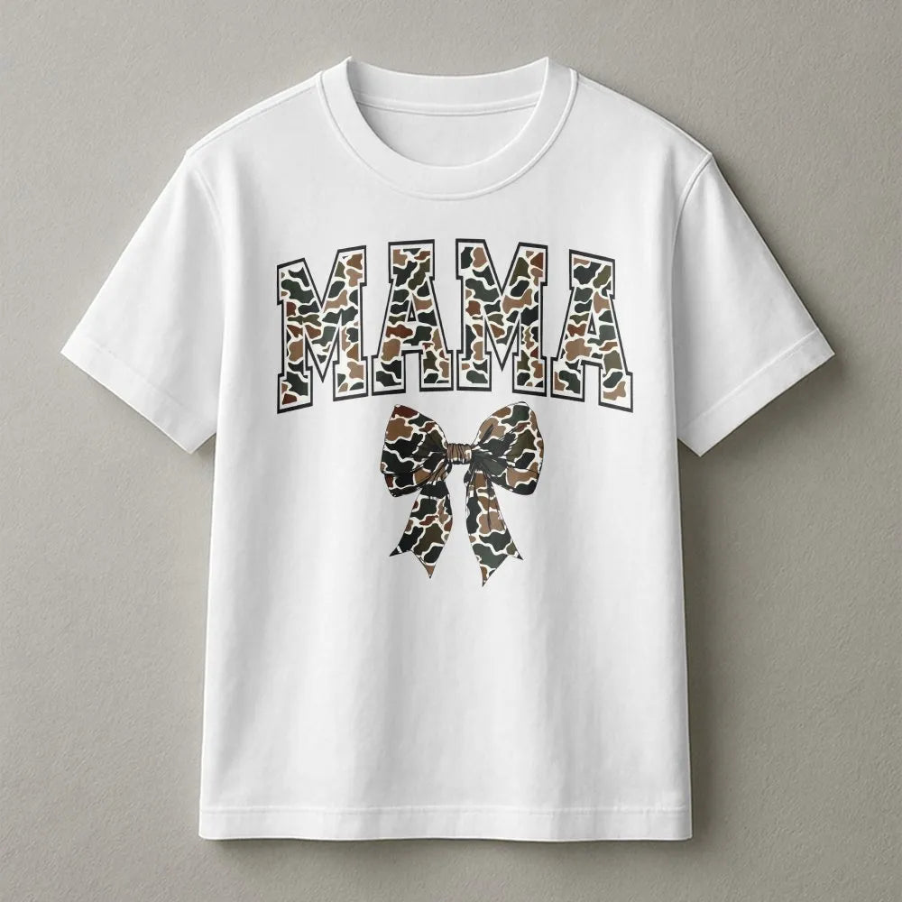 Camo Mama Sweatshirt | Coquette Bow Camouflage Graphic | Premium Cotton Blend | Mother's Day Gift for Mom