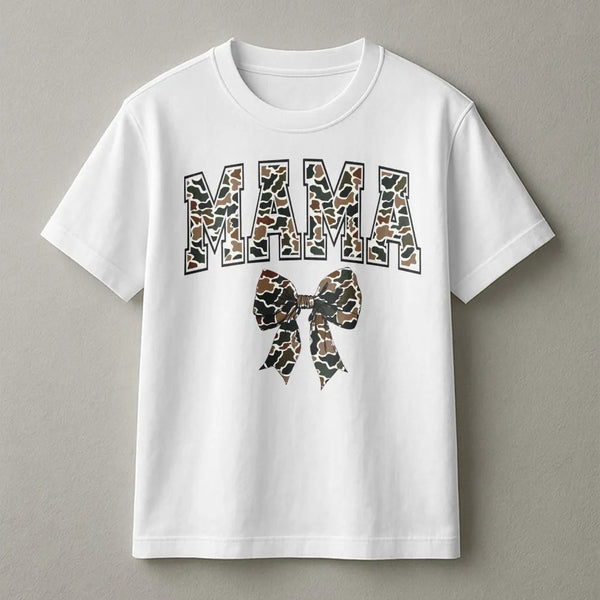 Camo Mama Sweatshirt | Coquette Bow Camouflage Graphic | Premium Cotton Blend | Mother's Day Gift for Mom