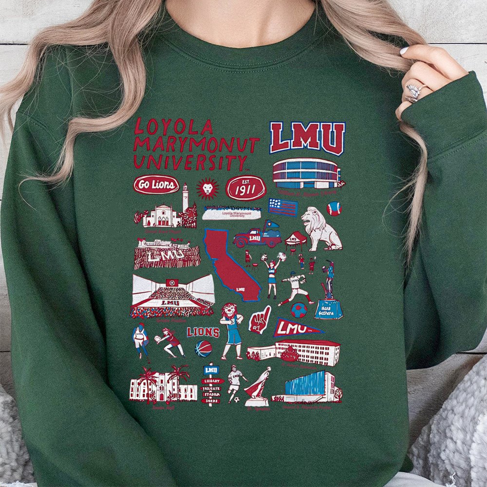 Loyola Marymount University Sweatshirt | LMU Campus Landmarks Graphic | Premium Cotton-Blend Crewneck | Alumni & Student Gift