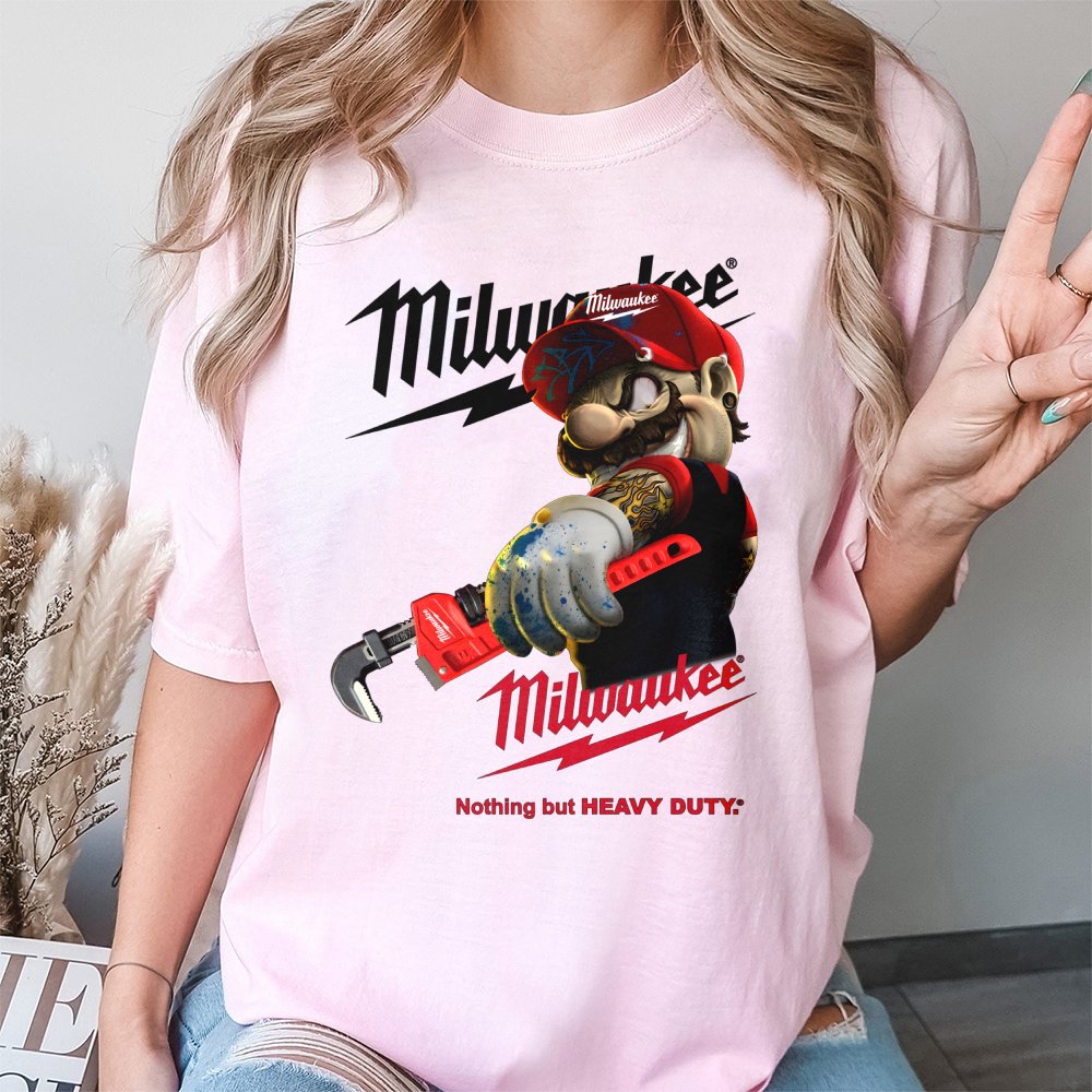 Heavy Duty Tool Plumber T-Shirt | Edgy Mechanic Mario Graphic | Premium 100% Cotton Tee | Gift for Handyman Tradesman Dad