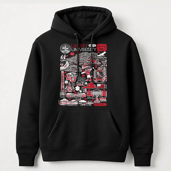 Liberty University Hoodie | Iconic Campus Landmark Graphic Print | Premium Cotton Blend Fleece | Gift for Students Alumni and