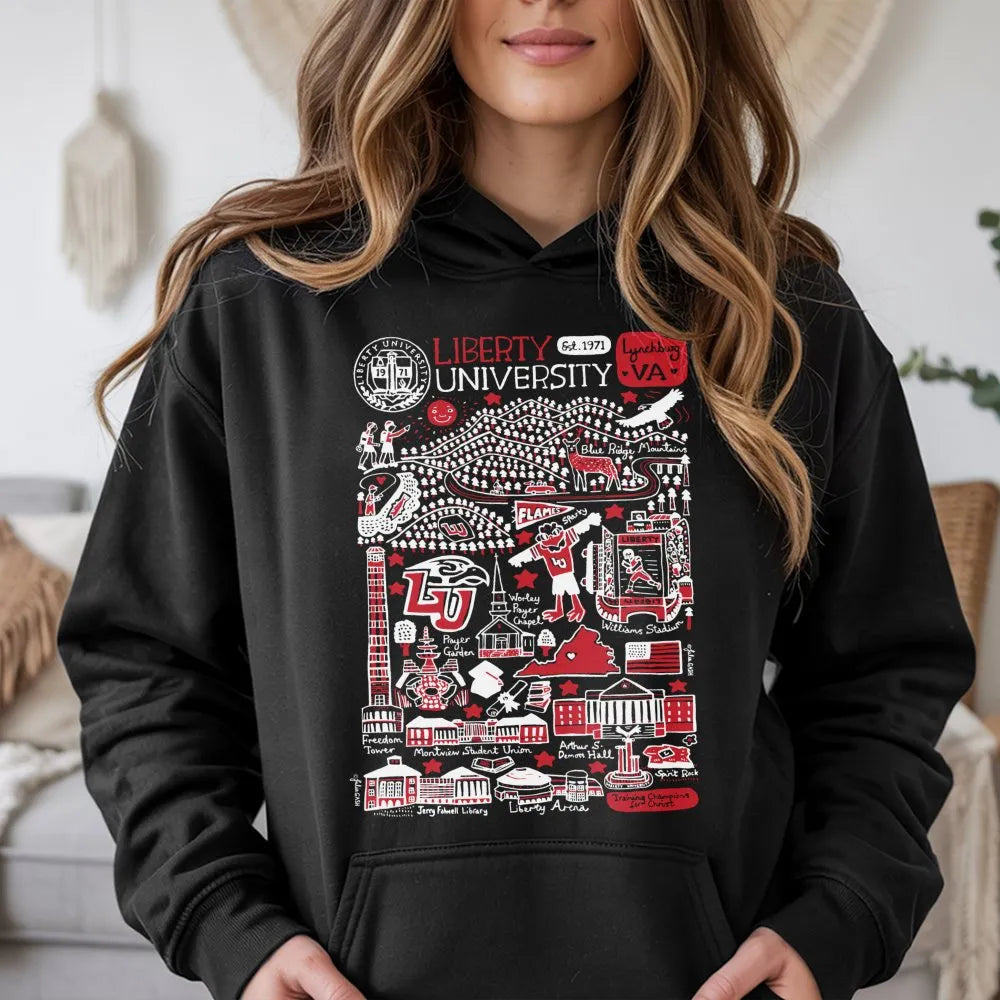 Liberty University Hoodie | Iconic Campus Landmark Graphic Print | Premium Cotton Blend Fleece | Gift for Students Alumni and