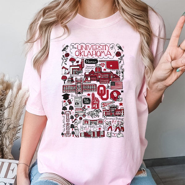 University Of Oklahoma T-Shirt | OU Campus Landmarks Graphic Art | 100% Cotton Premium Tee | Sooner Fans Gift For Alumni And 
