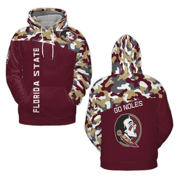 Florida State Seminoles Hoodie | 3D Camo Go Noles Graphic Print | Premium Brushed Polyester Fleece | Unisex Sports Fan Gift