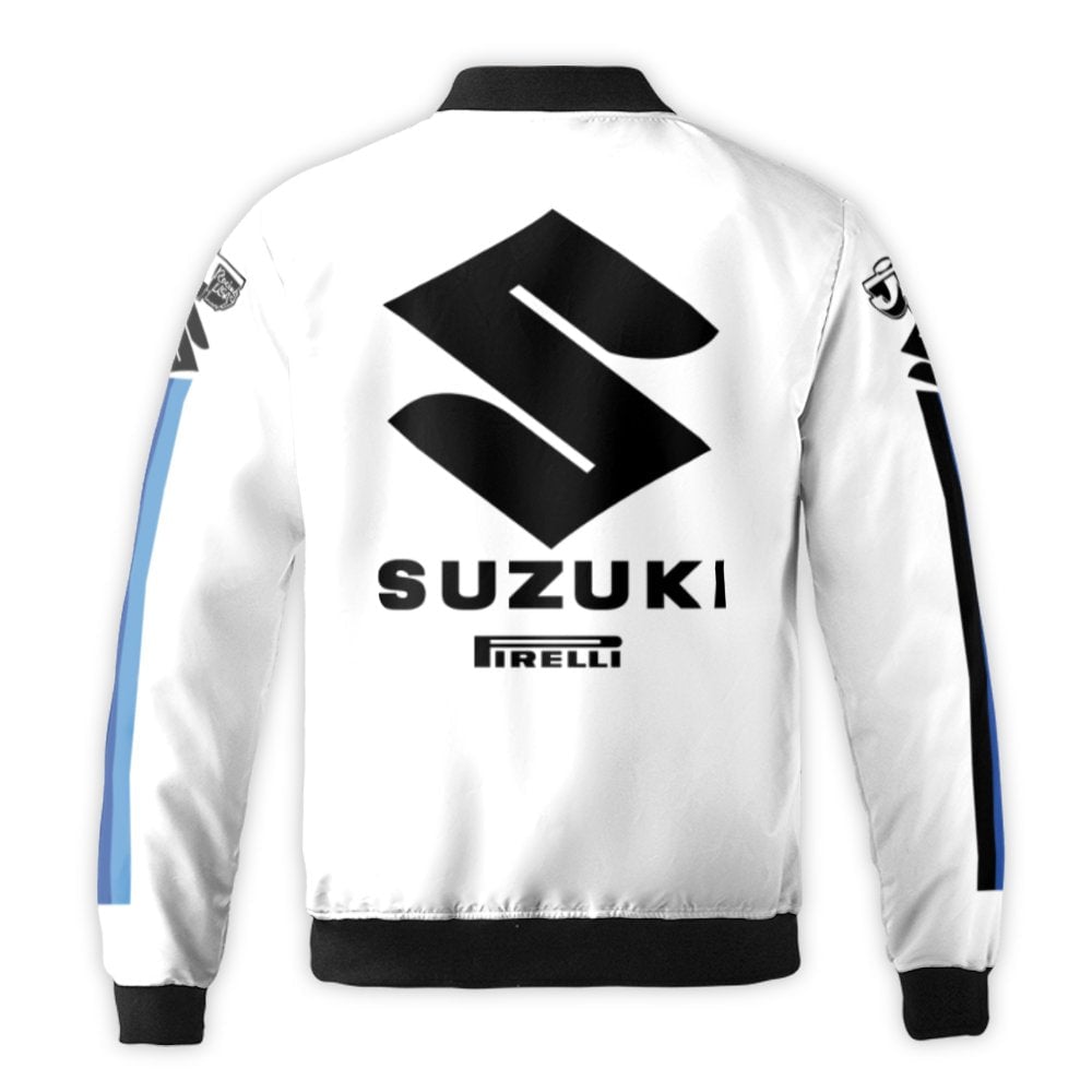 Suzuki Racing Bomber Jacket | Motorcycle Team Logo Print | Durable Nylon Shell Streetwear | Premium Gift for Motorsport Fans