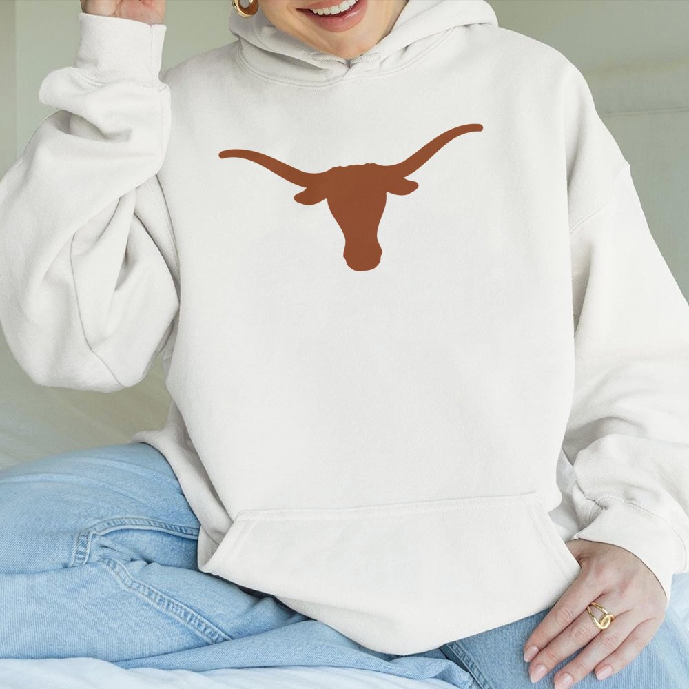 Longhorn Bull Hoodie | Minimalist Western State Pride Graphic | Soft Cotton-Poly Blend | Unisex College Football Tailgate Gif