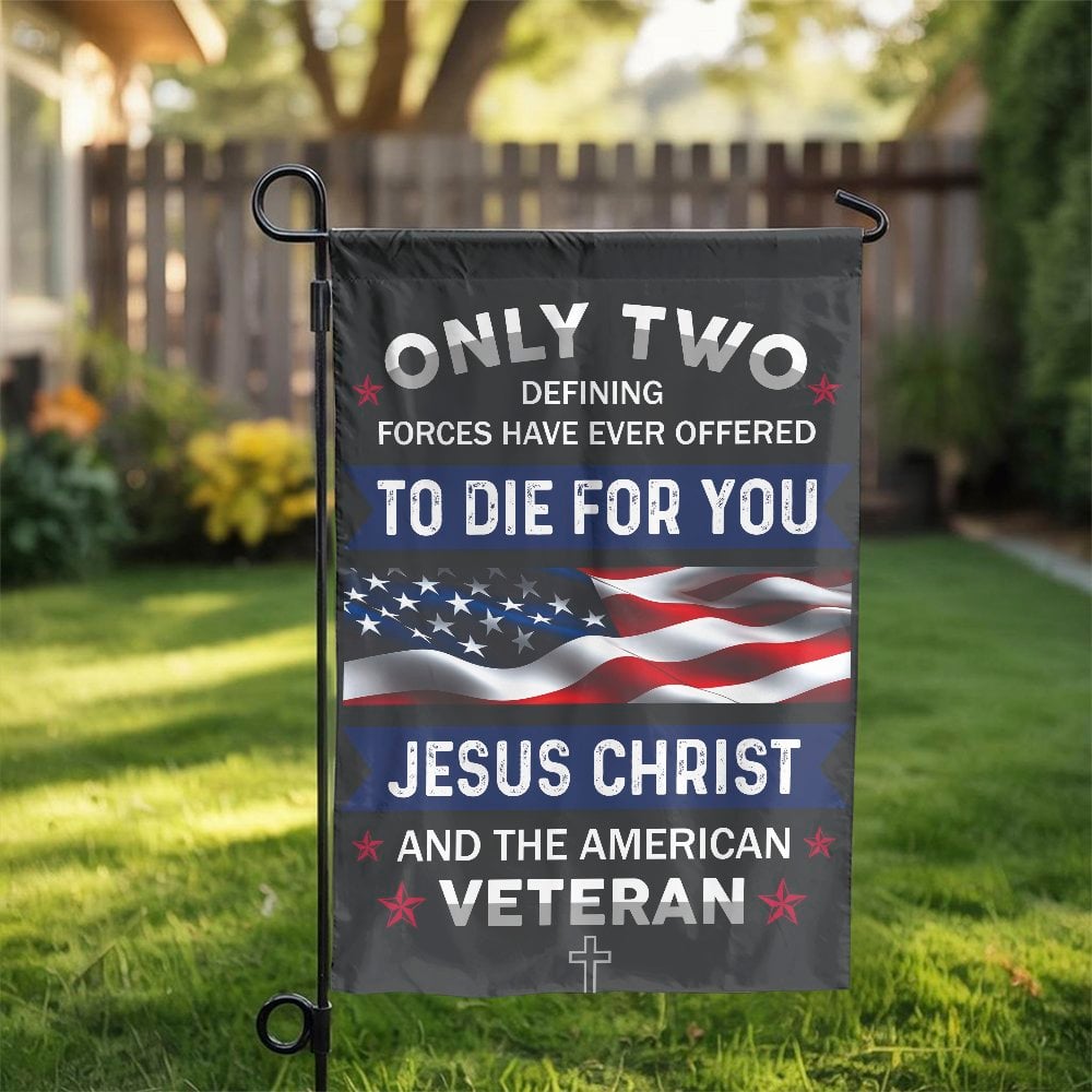 Patriotic Garden Flag | Jesus and American Veteran Religious Memorial | Weather-Resistant Polyester | Gift for Military Veter